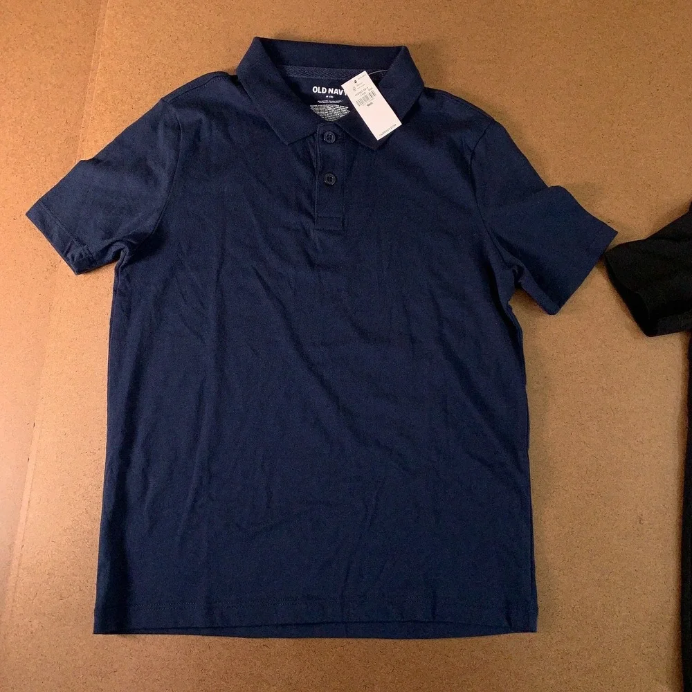 Old Navy Boys Medium (8) Black Blue School Uniform Jersey Polo Shirt 2 Pack NWT